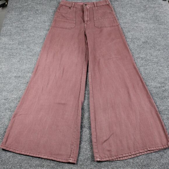 Pilcro Jeans Womens 28 Pink Wide Leg High Rise Utility Patch Pocket Denim Boho - Picture 1 of 13